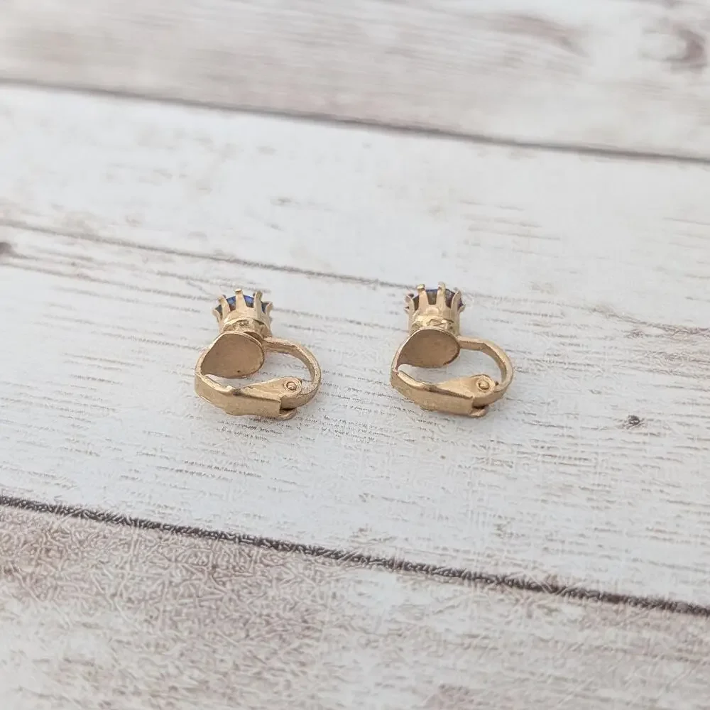 Vintage Clip On Earrings Blue Gem - Dainty
